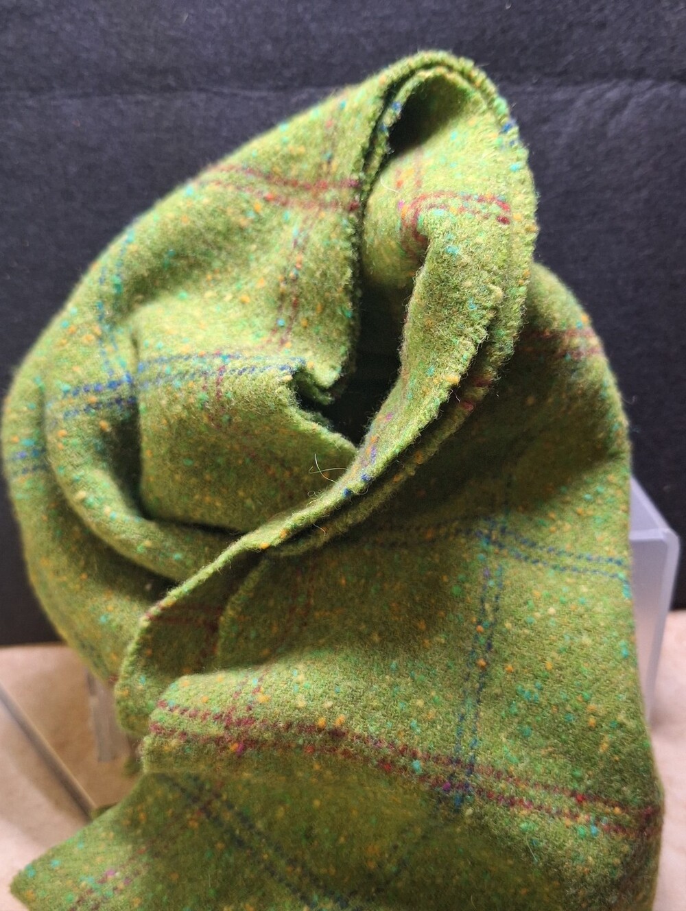 Maban Of Scotland Lambswool Glencroft Green Plaid 64" Rectangle Scarf W/Fringe